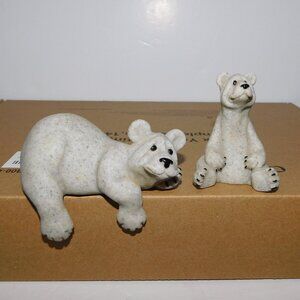 VTG 2000 Quarry Critters Stone Bear Figures Boo & Barbie Shelf Sitter 2.5" & 4"